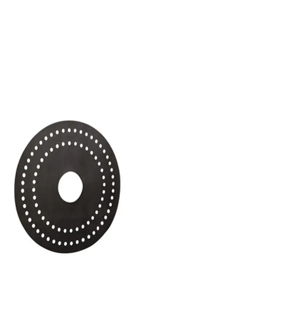 Schwarze, runde Plattenstruktur mit gleichmäßig angeordneten Löchern, die vermutlich zu einem Axor Produkt gehört. Hintergrundeinfarbig.
